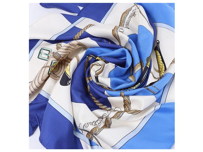 Foulard in seta Hermès Carré 90 "Clic Clac" blu - vista 16