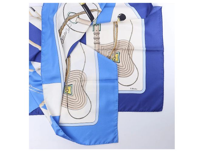 Foulard in seta Hermès Carré 90 "Clic Clac" blu - vista 2
