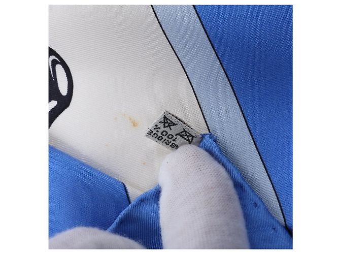 Foulard in seta Hermès Carré 90 "Clic Clac" blu - vista 5