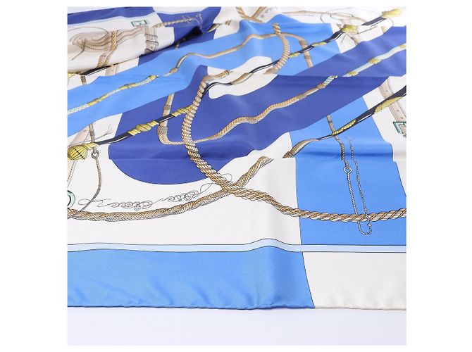 Foulard in seta Hermès Carré 90 "Clic Clac" blu - vista 7