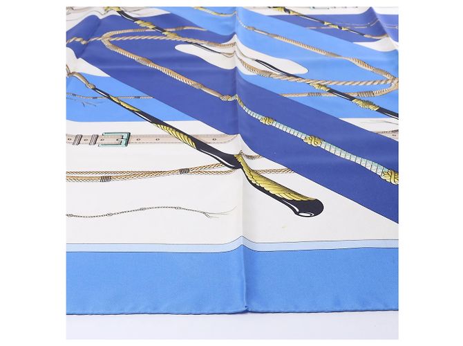 Foulard in seta Hermès Carré 90 "Clic Clac" blu - vista 8