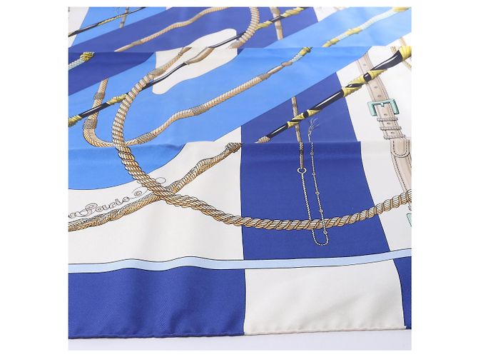 Foulard in seta Hermès Carré 90 "Clic Clac" blu - vista 9