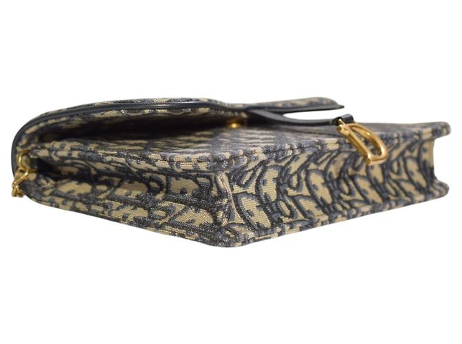 CHRISTIAN DIOR Saddle Chain Wallet Clutch Wristlet Bag in blauem Oblique-Jacquard Beige Dunkelblau - Ansicht 10