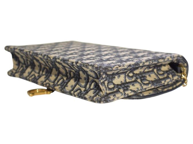 CHRISTIAN DIOR Saddle Chain Wallet Clutch Wristlet Bag in blauem Oblique-Jacquard Beige Dunkelblau - Ansicht 11