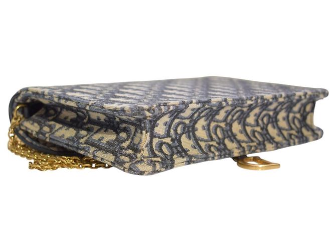 CHRISTIAN DIOR Saddle Chain Wallet Clutch Wristlet Bag in blauem Oblique-Jacquard Beige Dunkelblau - Ansicht 12