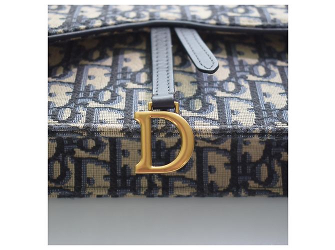 CHRISTIAN DIOR Saddle Chain Wallet Clutch Wristlet Bag in blauem Oblique-Jacquard Beige Dunkelblau - Ansicht 13