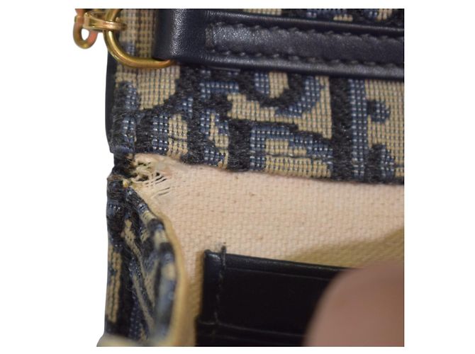CHRISTIAN DIOR Saddle Chain Wallet Clutch Wristlet Bag in blauem Oblique-Jacquard Beige Dunkelblau - Ansicht 14