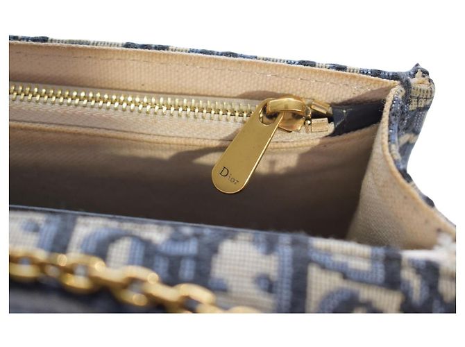 CHRISTIAN DIOR Saddle Chain Wallet Clutch Wristlet Bag in blauem Oblique-Jacquard Beige Dunkelblau - Ansicht 19