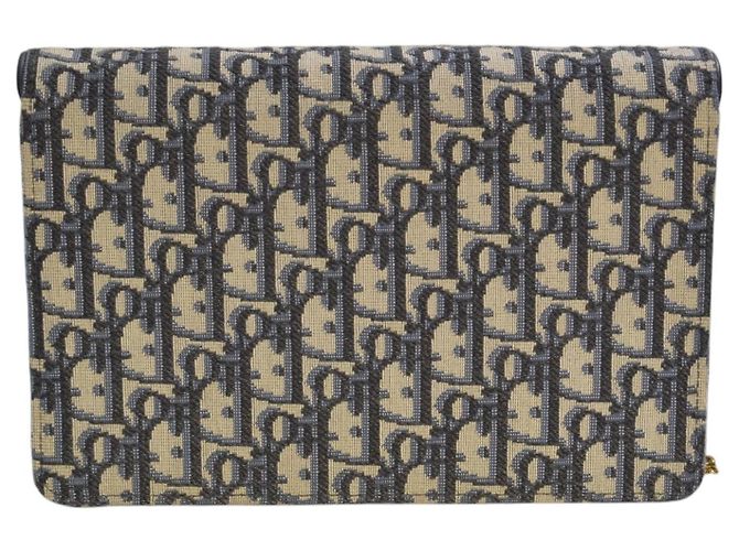 CHRISTIAN DIOR Saddle Chain Wallet Clutch Wristlet Bag in blauem Oblique-Jacquard Beige Dunkelblau - Ansicht 4