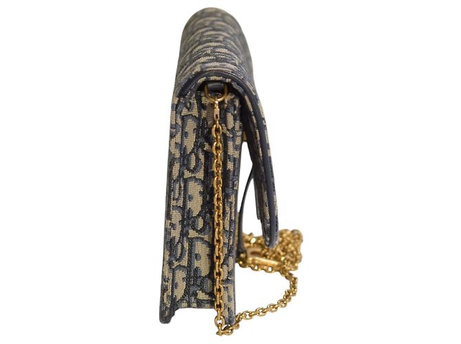 CHRISTIAN DIOR Saddle Chain Wallet Clutch Wristlet Bag in blauem Oblique-Jacquard Beige Dunkelblau - Ansicht 5