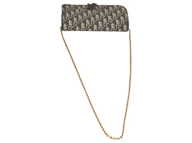 CHRISTIAN DIOR Saddle Chain Wallet Clutch Wristlet Bag in blauem Oblique-Jacquard Beige Dunkelblau - Ansicht 7