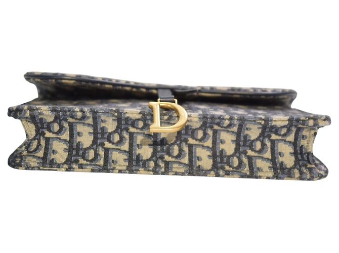CHRISTIAN DIOR Saddle Chain Wallet Clutch Wristlet Bag in blauem Oblique-Jacquard Beige Dunkelblau - Ansicht 8