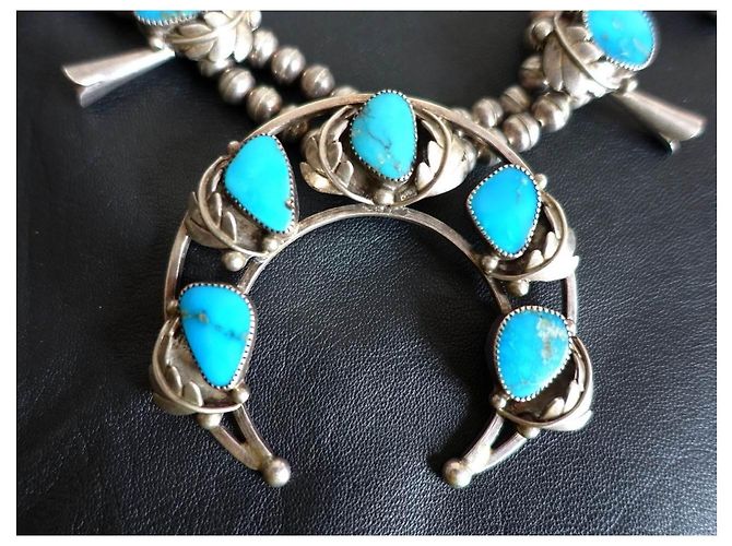 Autre Marque Collana Navajo Squash Blossom in Argento e Turchese Blu - vista 2