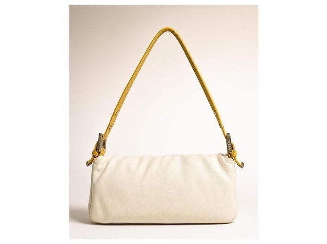 Fendi Baguette Tasche aus weißem Canvas und gelbem Python Silber Hardware - Ansicht 6