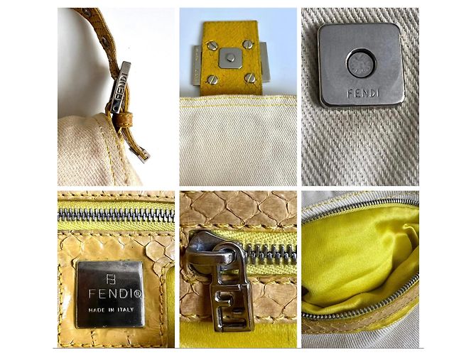 Fendi Baguette Tasche aus weißem Canvas und gelbem Python Silber Hardware - Ansicht 8