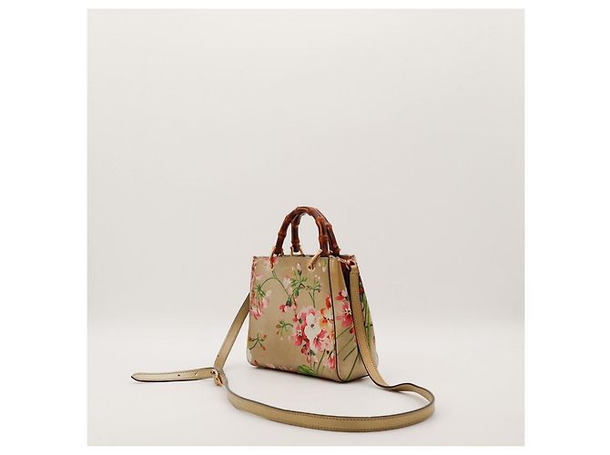 Borsa Gucci Bamboo Shopper con Stampa Floreale Rosa Rosso Beige Verde - vista 2