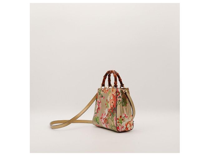 Borsa Gucci Bamboo Shopper con Stampa Floreale Rosa Rosso Beige Verde - vista 4