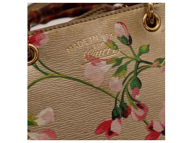 Borsa Gucci Bamboo Shopper con Stampa Floreale Rosa Rosso Beige Verde - vista 7