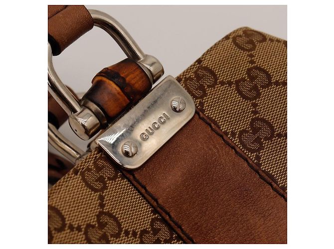 Bolsa Tote Gucci Monogram Canvas Bamboo Marrom Monograma - vista 10