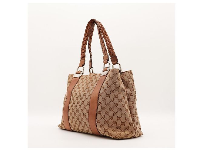 Bolsa Tote Gucci Monogram Canvas Bamboo Marrom Monograma - vista 4