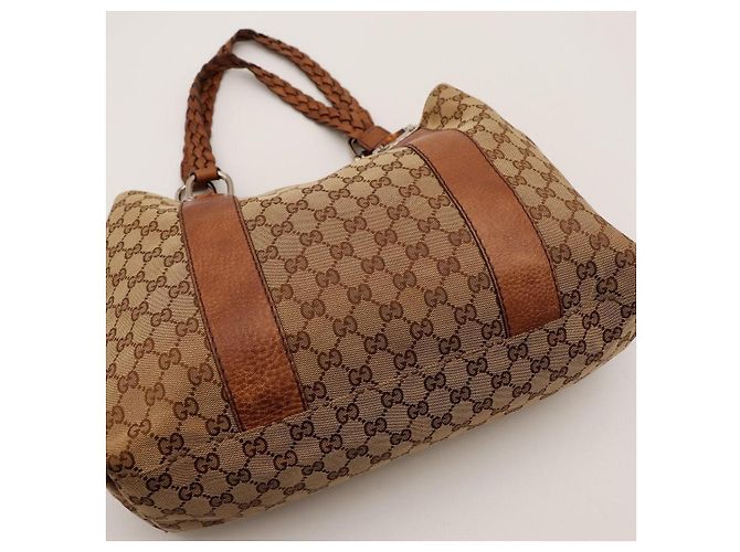 Bolsa Tote Gucci Monogram Canvas Bamboo Marrom Monograma - vista 6