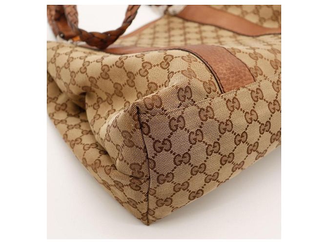 Bolsa Tote Gucci Monogram Canvas Bamboo Marrom Monograma - vista 8
