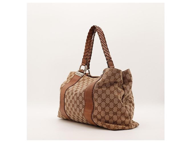Bamboo Borsa Tote in tela monogrammata e pelle Gucci Marrone Beige - vista 2