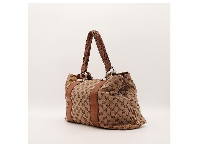 Bamboo Borsa Tote in tela monogrammata e pelle Gucci Marrone Beige - vista 4