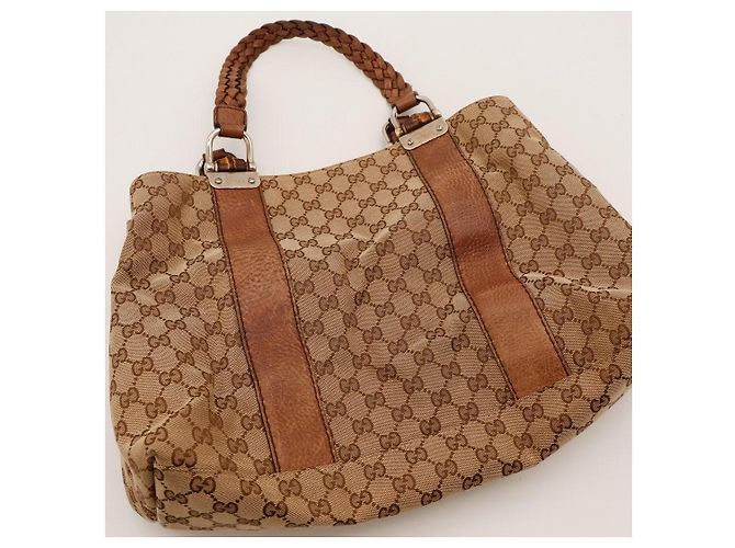 Bamboo Borsa Tote in tela monogrammata e pelle Gucci Marrone Beige - vista 6
