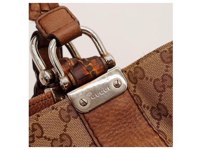Bamboo Borsa Tote in tela monogrammata e pelle Gucci Marrone Beige - vista 7