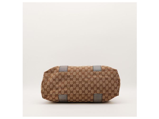 Borsa shopper Gucci Monogram Canvas Bamboo Marrone Beige - vista 5