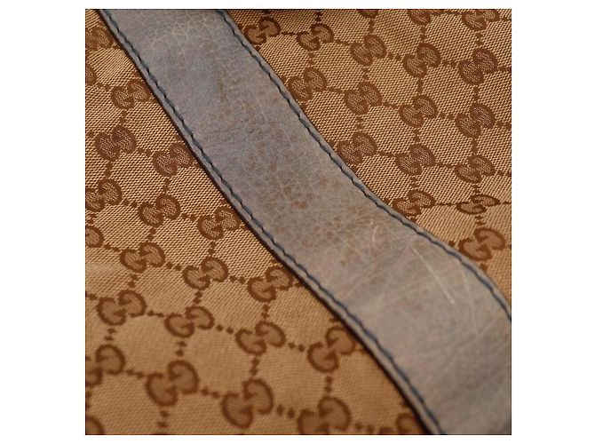 Borsa shopper Gucci Monogram Canvas Bamboo Marrone Beige - vista 9