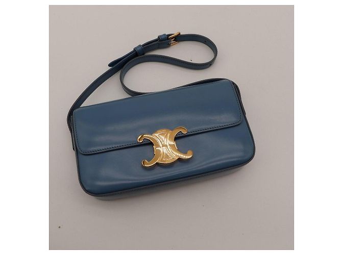 Céline Borsa Triomphe Celine in pelle blu - vista 6