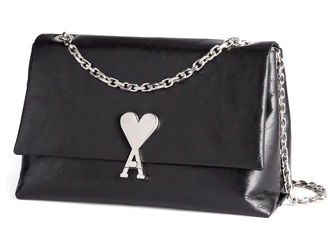 Ami Paris Bolso de hombro en cuero negro logo corazón - vista 2