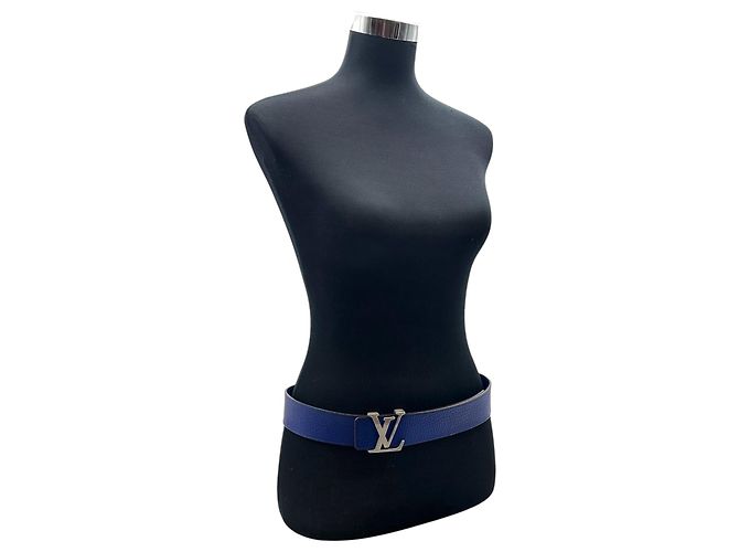 Louis Vuitton Blaue Ledergürtelschnalle mit LV-Initialen-Logo Größe 90 - Ansicht 3