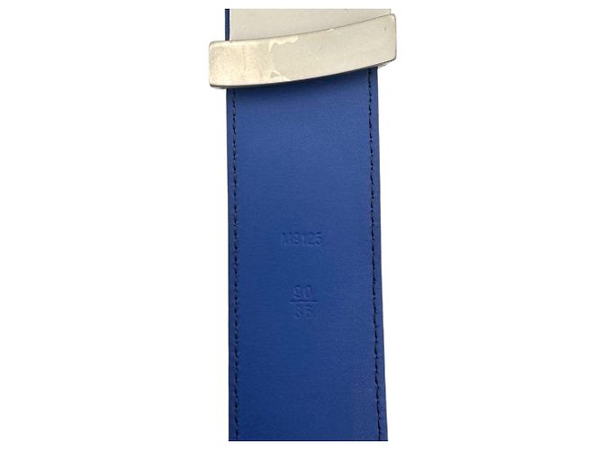 Louis Vuitton Blaue Ledergürtelschnalle mit LV-Initialen-Logo Größe 90 - Ansicht 4