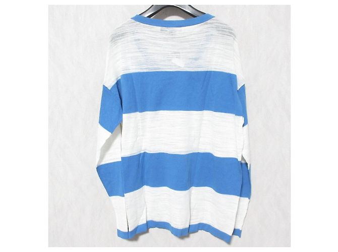Autre Marque DKNY Gestreiftes Langarm-Strickoberteil Weiß Blau - Ansicht 2