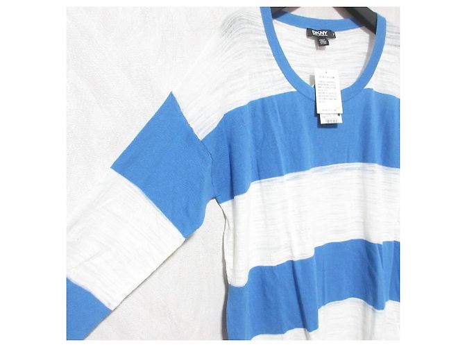 Autre Marque DKNY Gestreiftes Langarm-Strickoberteil Weiß Blau - Ansicht 3
