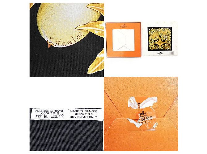 Sciarpa in seta Hermès Carré90 PASSIFLORES Nero Giallo - vista 10