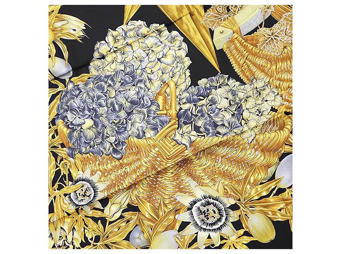 Sciarpa in seta Hermès Carré90 PASSIFLORES Nero Giallo - vista 5