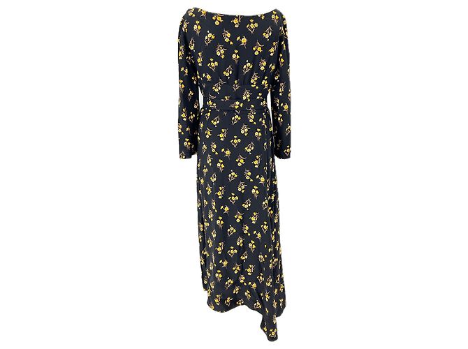 Prada Langer schwarzer Blumenprint Kleid - Ansicht 2