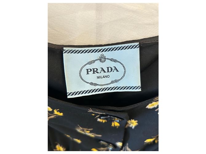 Prada Langer schwarzer Blumenprint Kleid - Ansicht 3