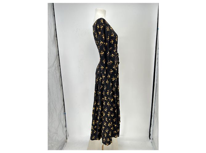 Prada Langer schwarzer Blumenprint Kleid - Ansicht 6