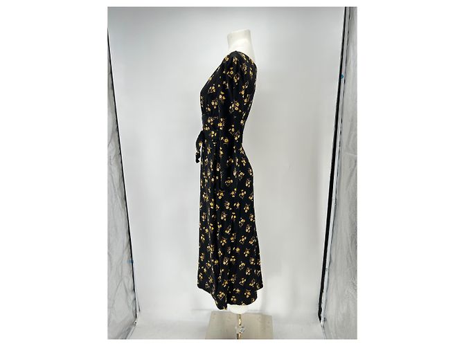 Prada Langer schwarzer Blumenprint Kleid - Ansicht 7