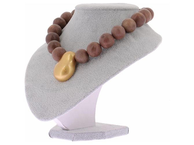 Autre Marque Collana con perle di legno Marrone - vista 2