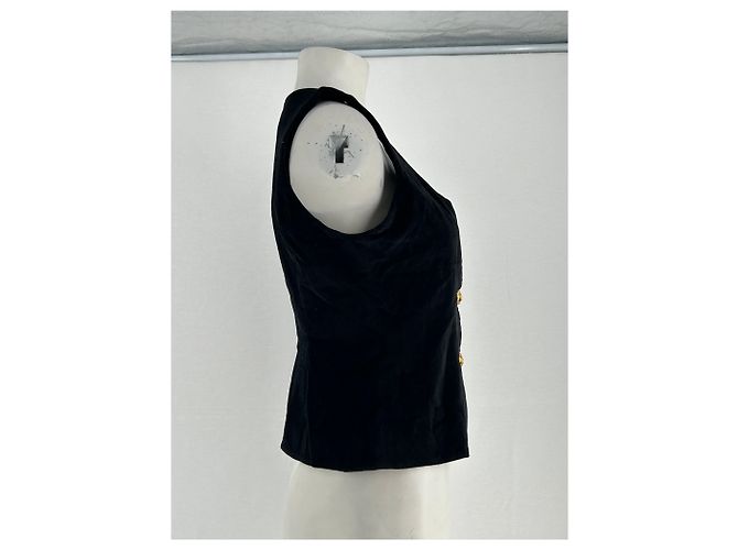 Top Rouje negro de algodón con botones - vista 4