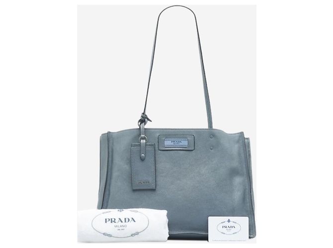 Prada Blauer 2way Lederbeutel Blue Etiquette 1BG122 - Größe - Ansicht 13