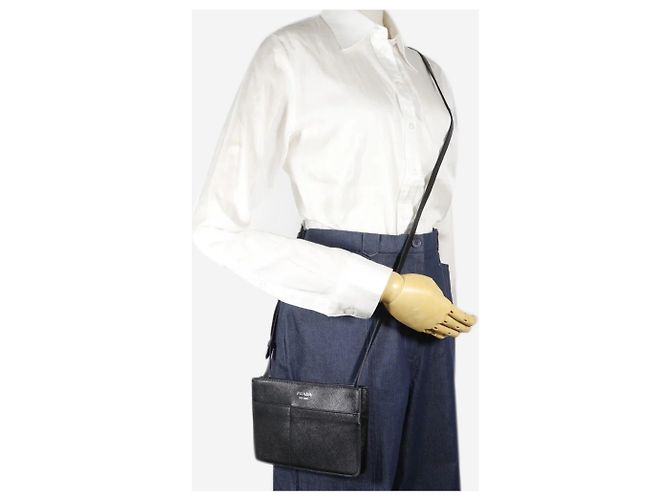 Prada Mini borsa a tracolla in pelle Saffiano nera Nero - vista 3