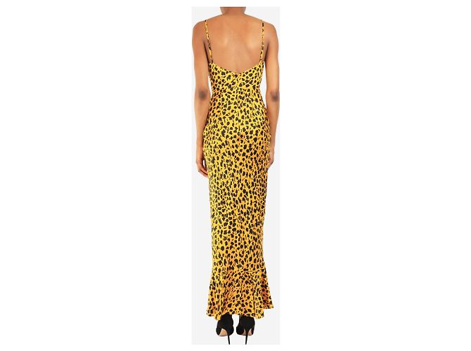 Autre Marque Vestido de seda con estampado de leopardo amarillo - talla UK 6 - vista 2