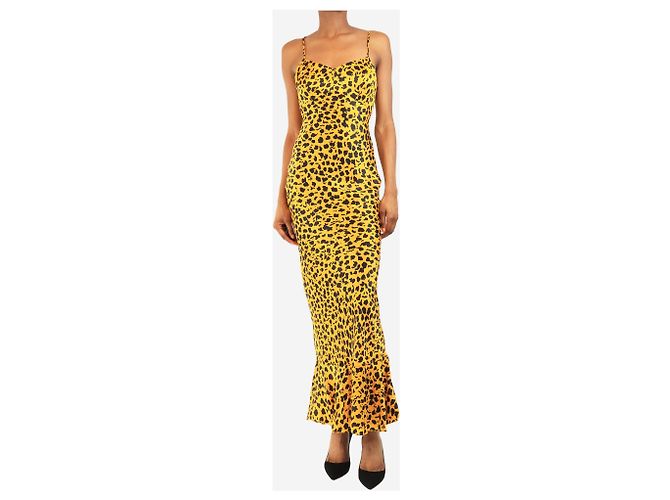 Autre Marque Vestido de seda con estampado de leopardo amarillo - talla UK 6 - vista 3